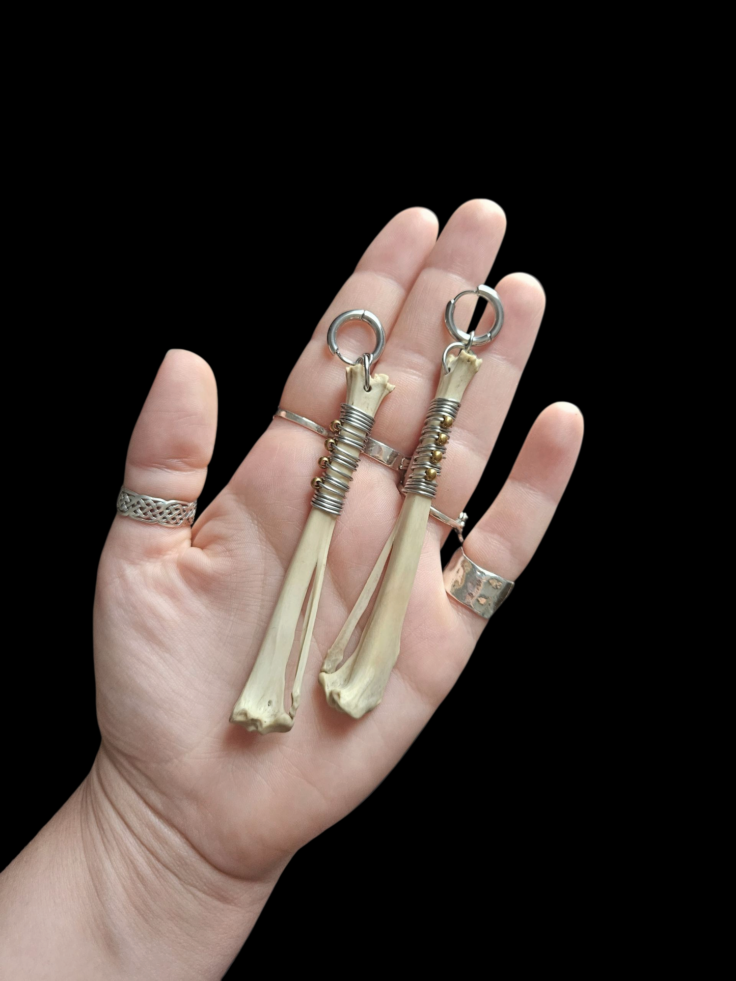 Rabbit bone wire wrapped earrings