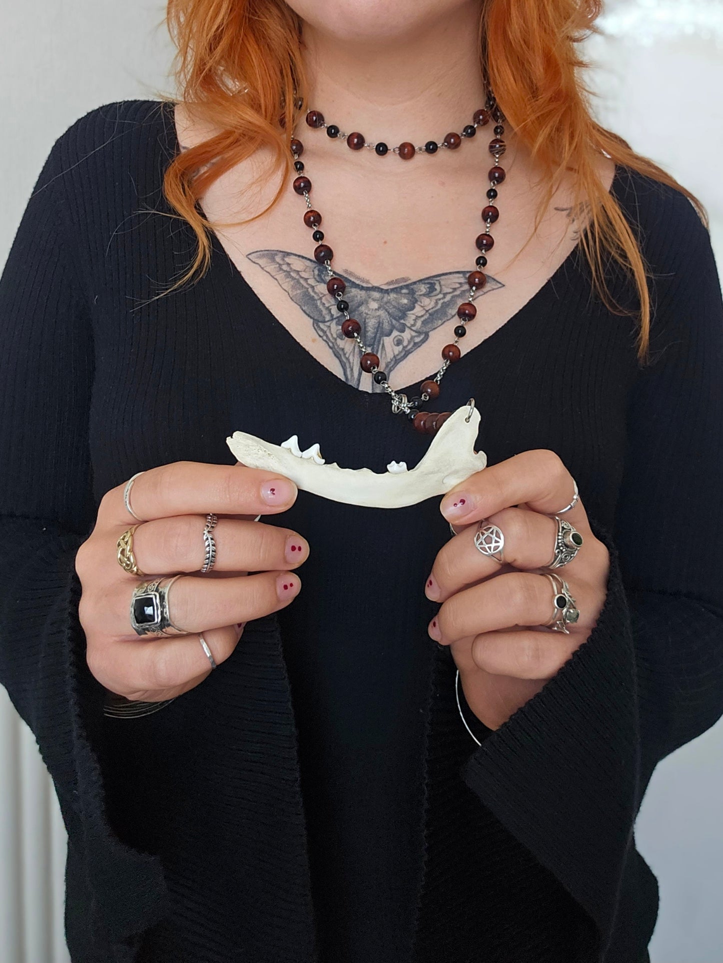 Wooden & crystal fox jaw rosary