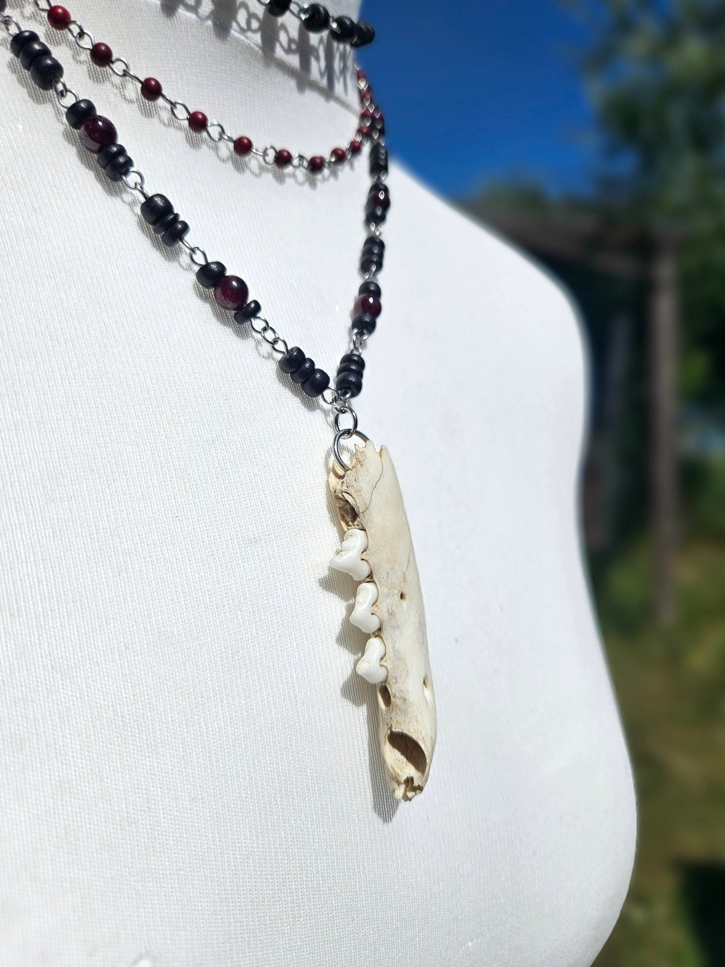 Layered fox mandible necklace