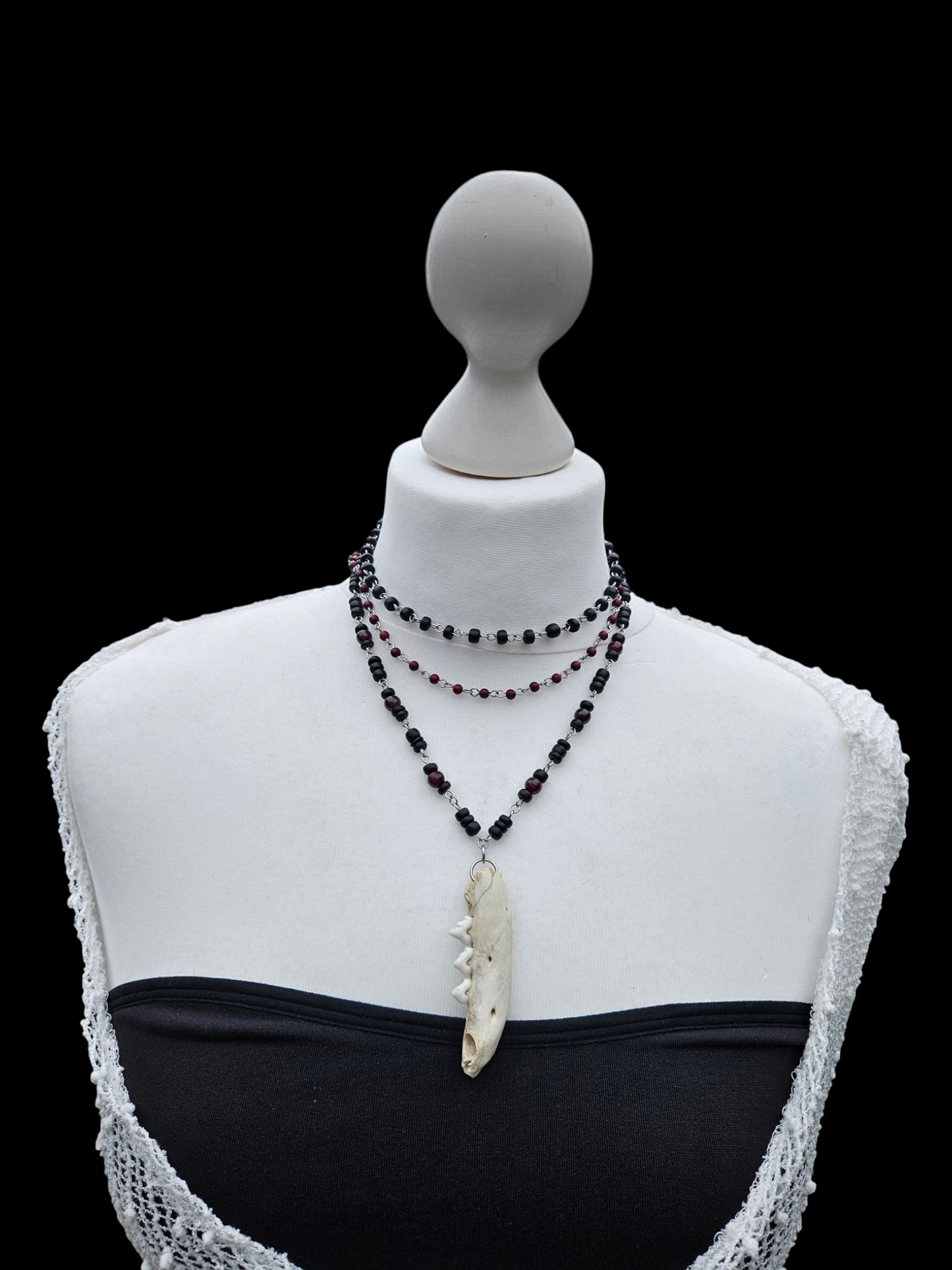 Layered fox mandible necklace