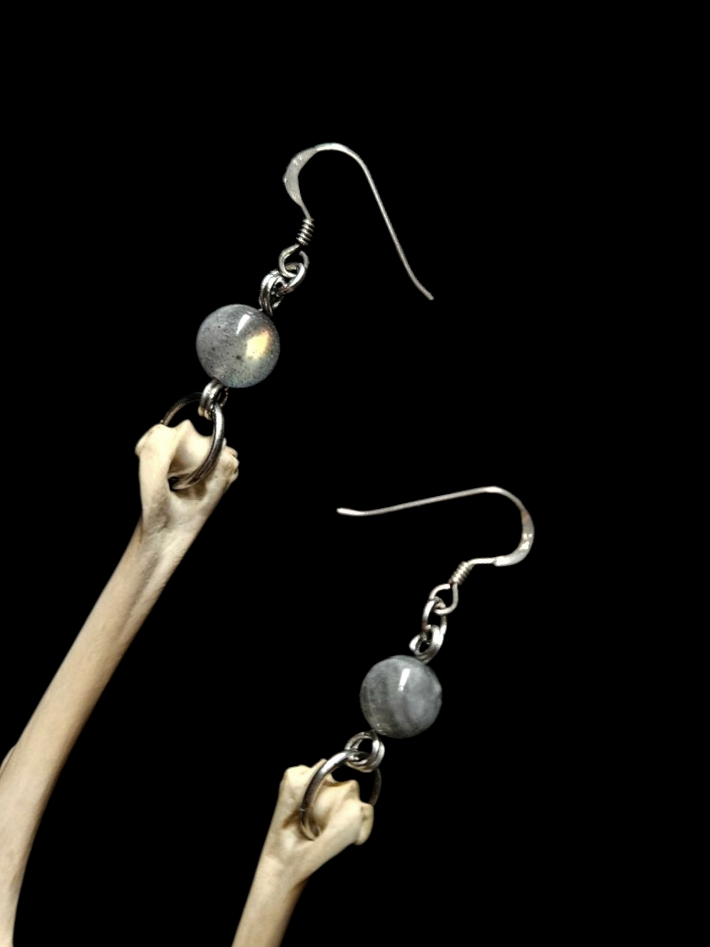 Rabbit bone earrings with labradorite