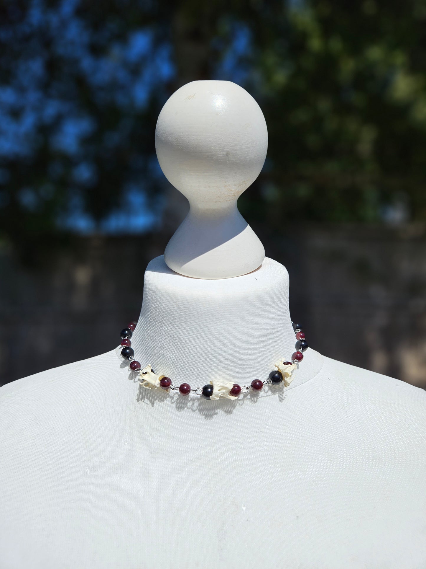 Bird vertebrae & garnet choker