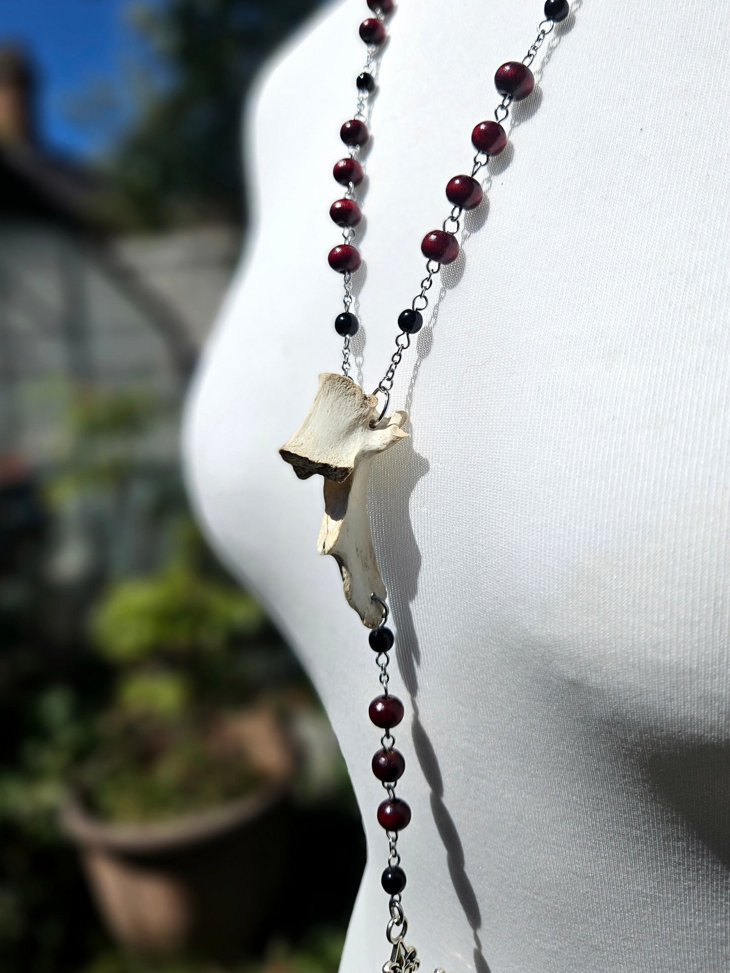 Deer vertebrae & wooden bead rosary