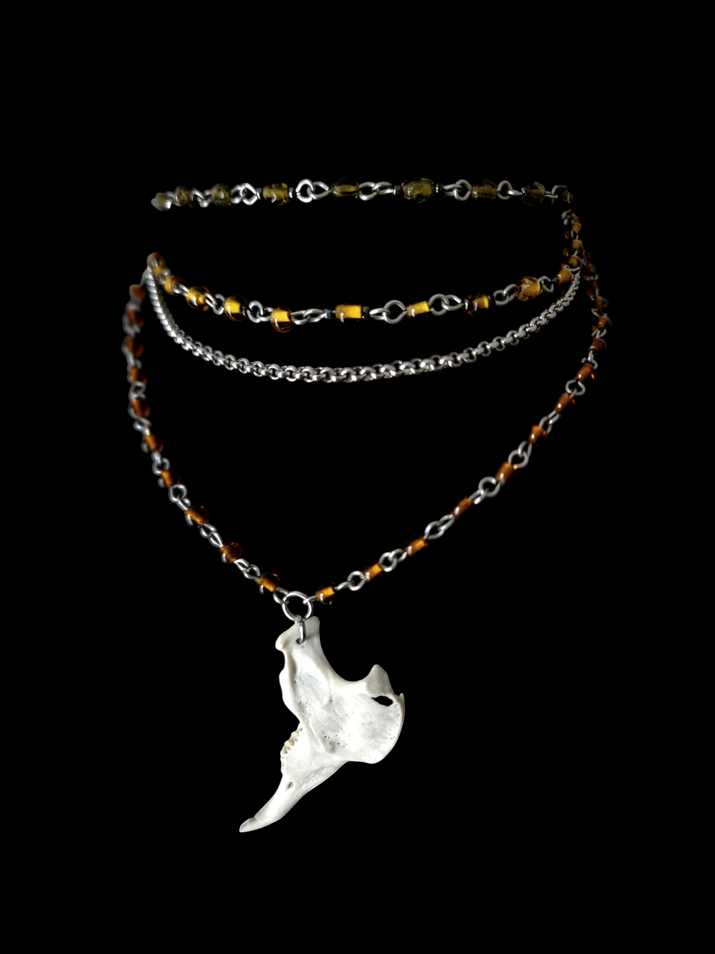 Layered rabbit mandible necklace
