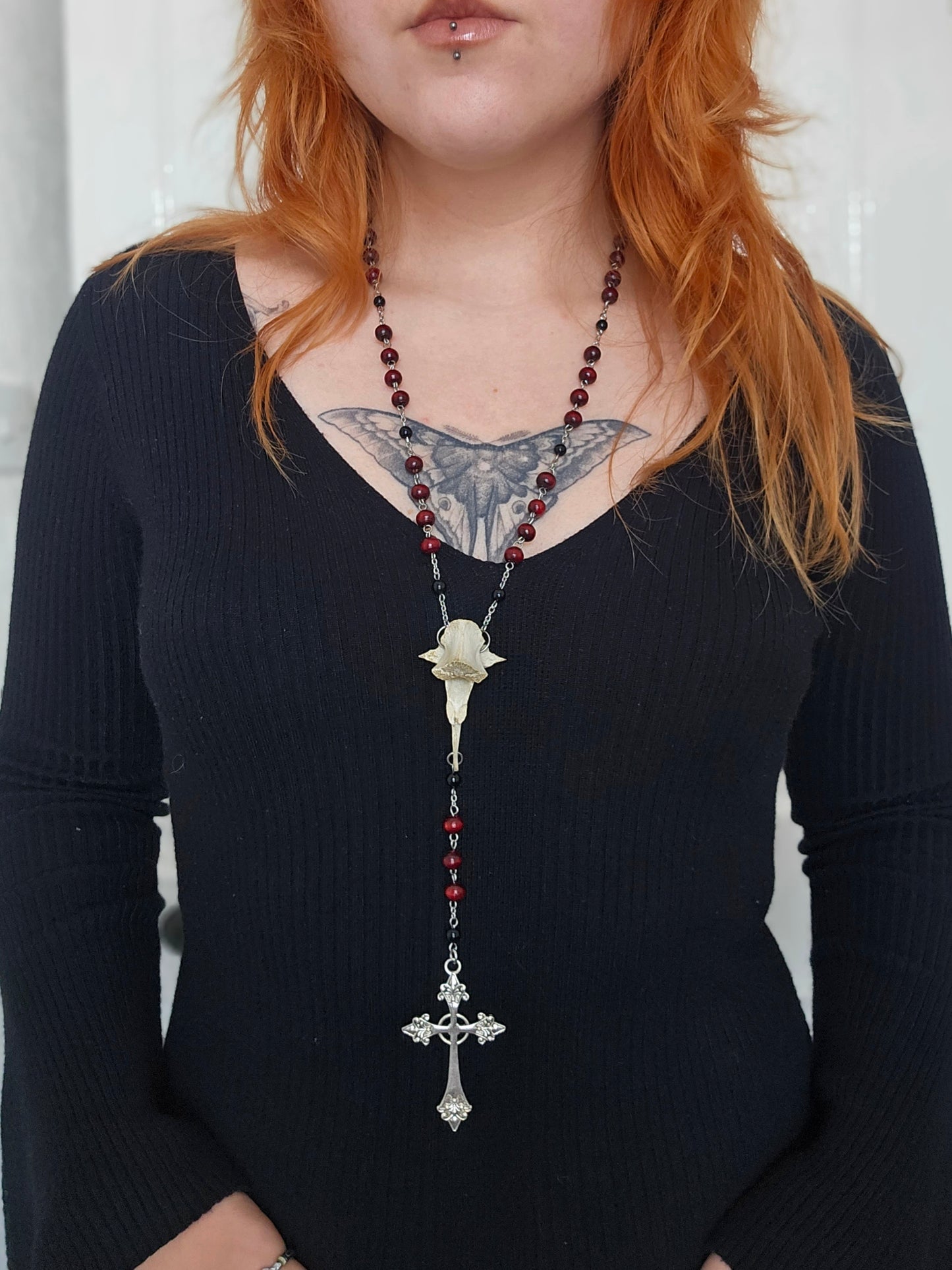 Deer vertebrae & wooden bead rosary