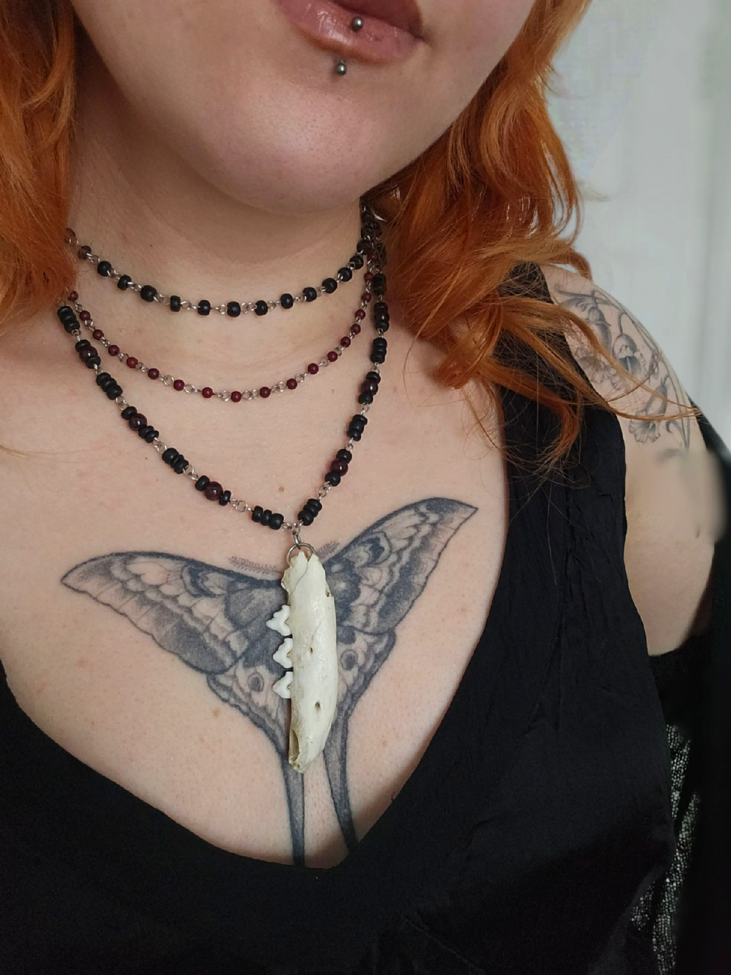 Layered fox mandible necklace