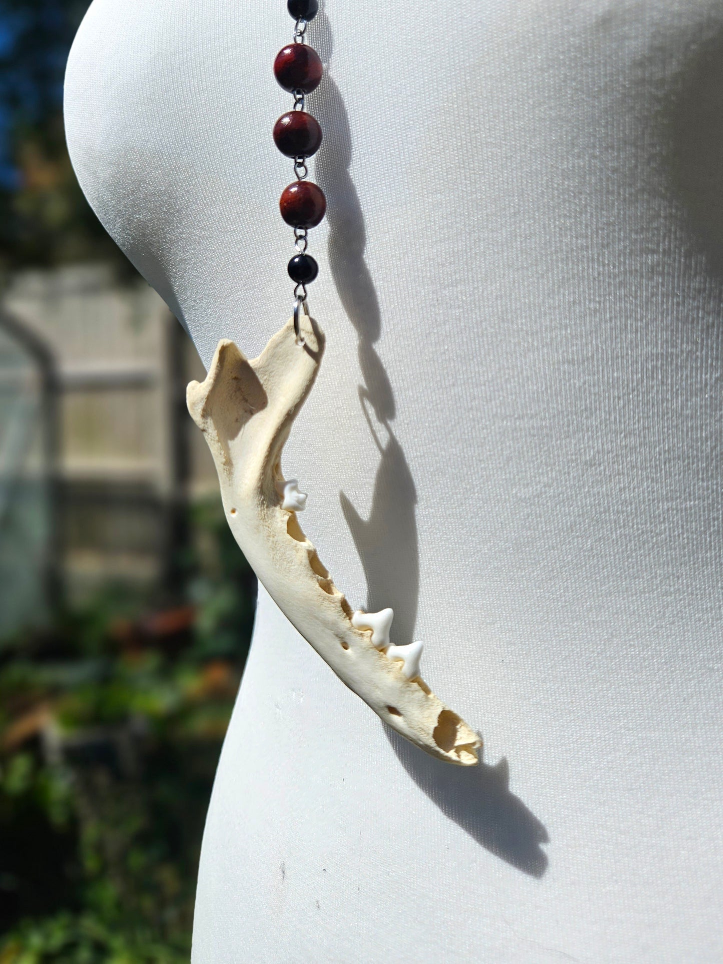 Wooden & crystal fox jaw rosary