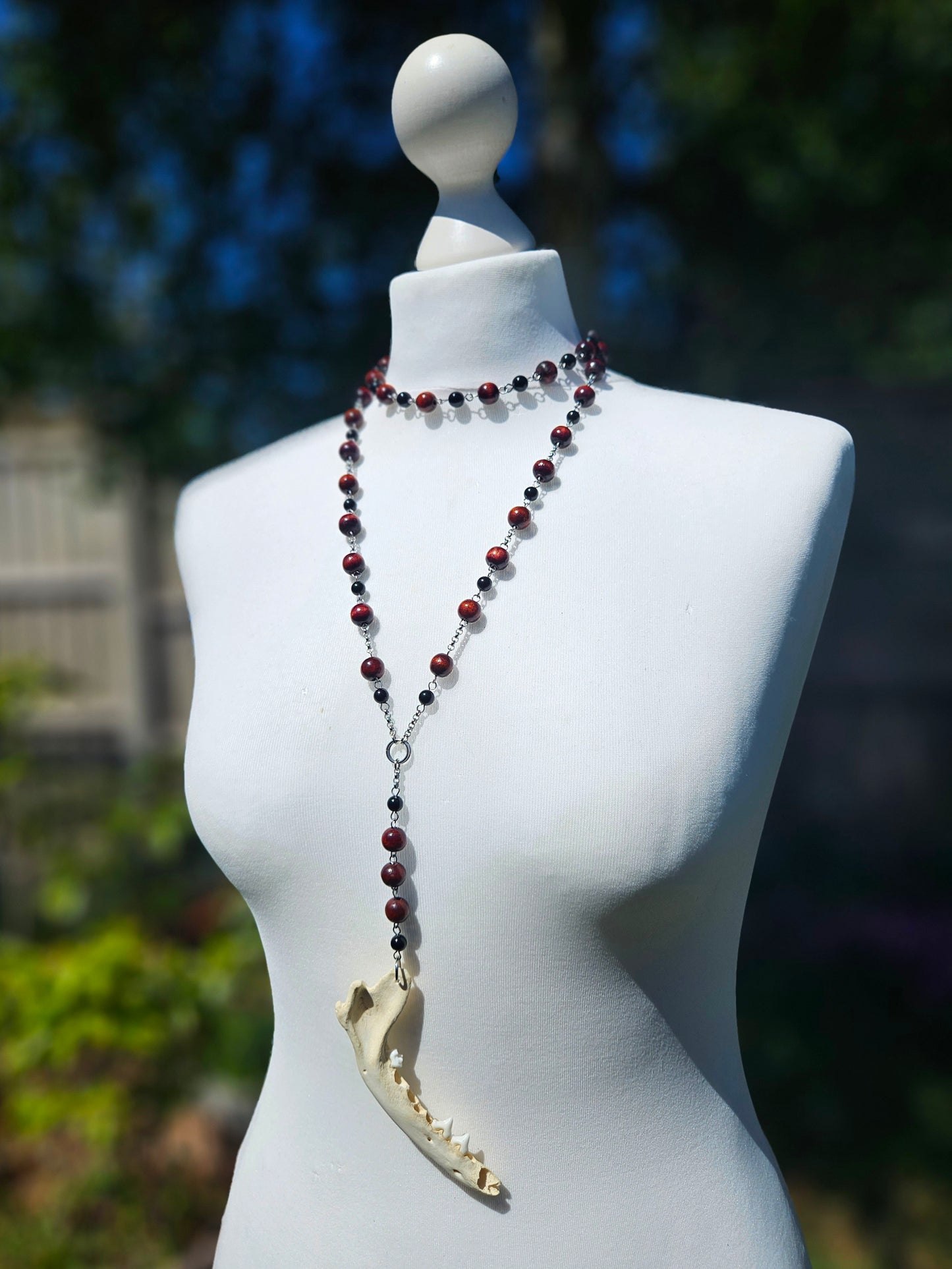 Wooden & crystal fox jaw rosary