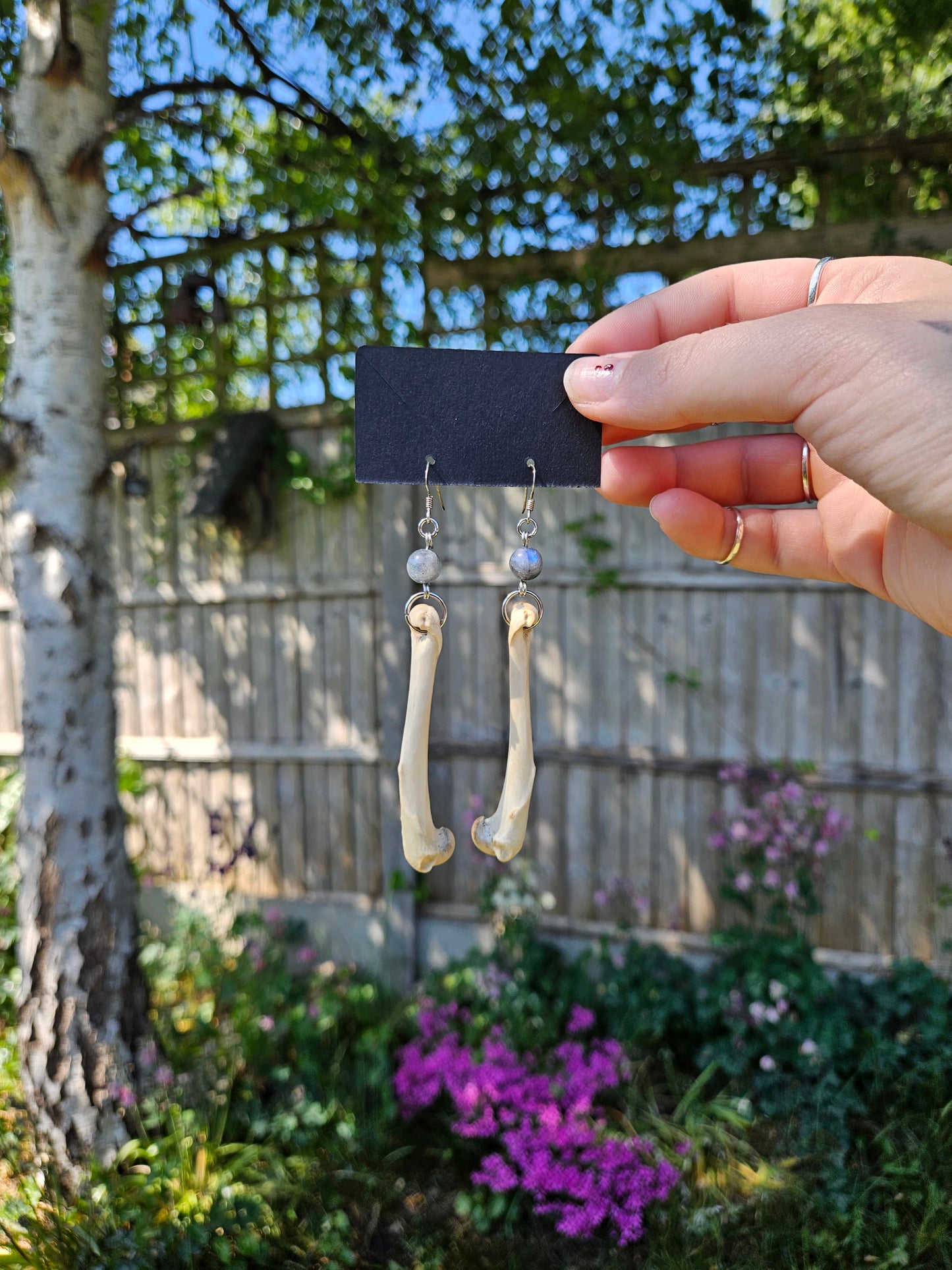 Rabbit bone earrings with labradorite