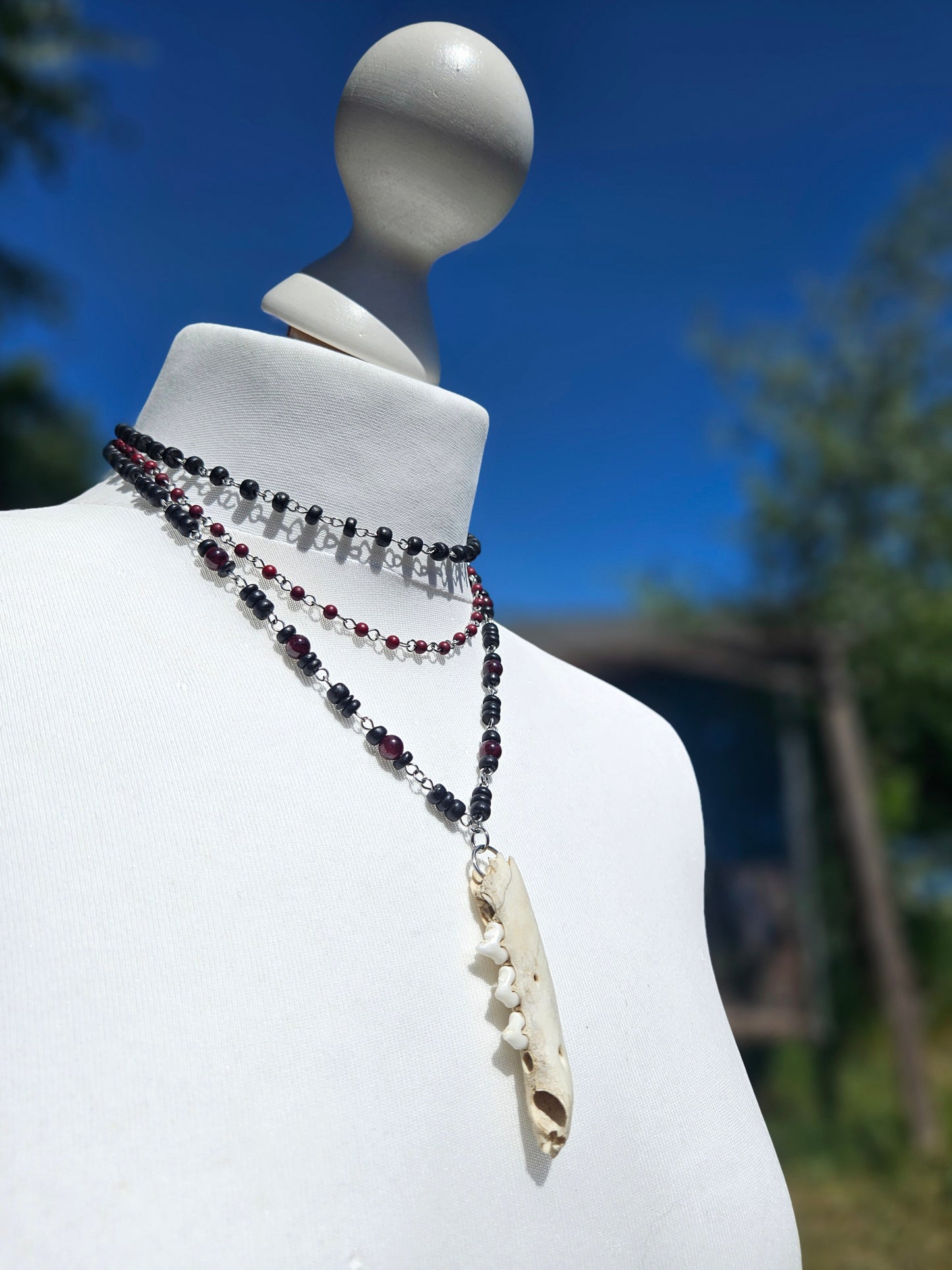 Layered fox mandible necklace