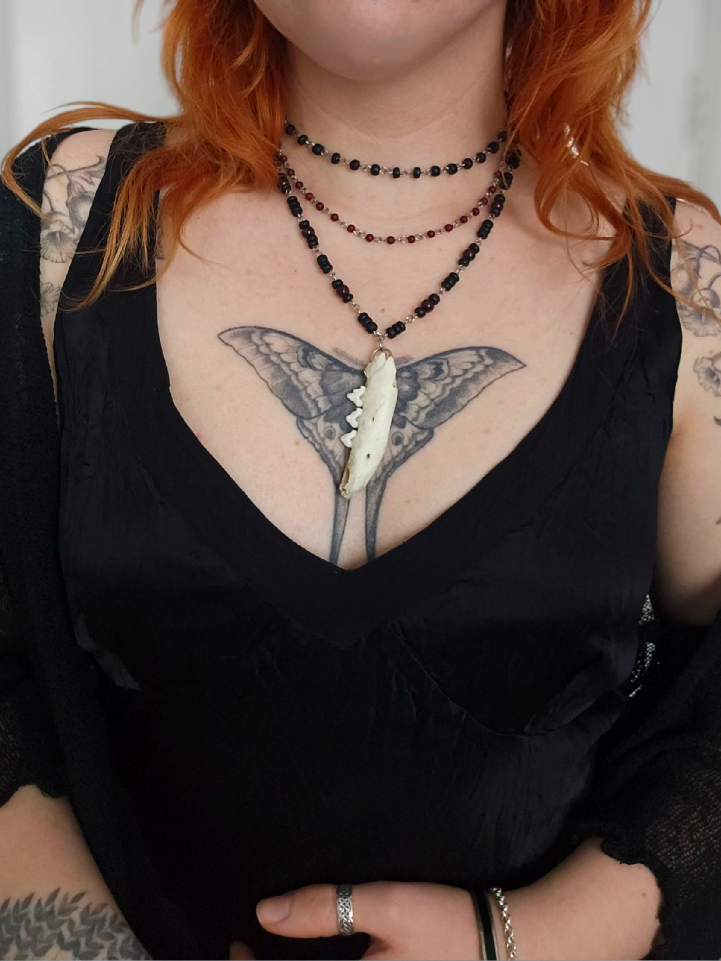 Layered fox mandible necklace