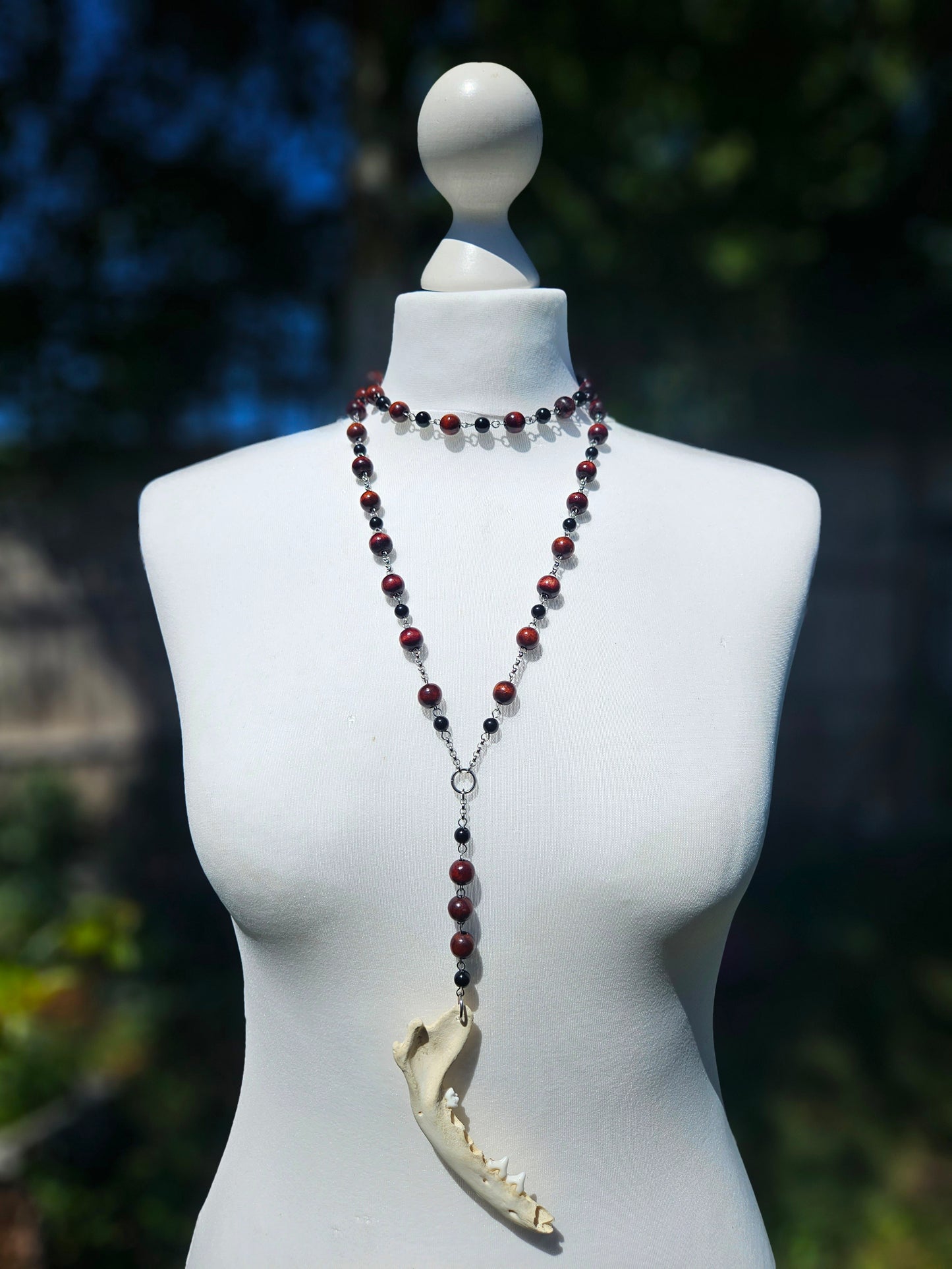 Wooden & crystal fox jaw rosary