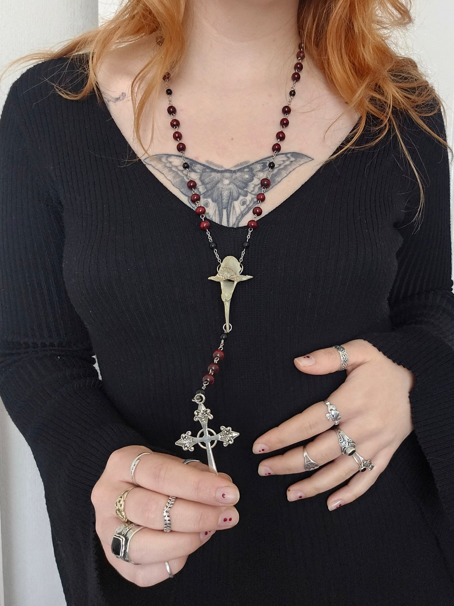 Deer vertebrae & wooden bead rosary