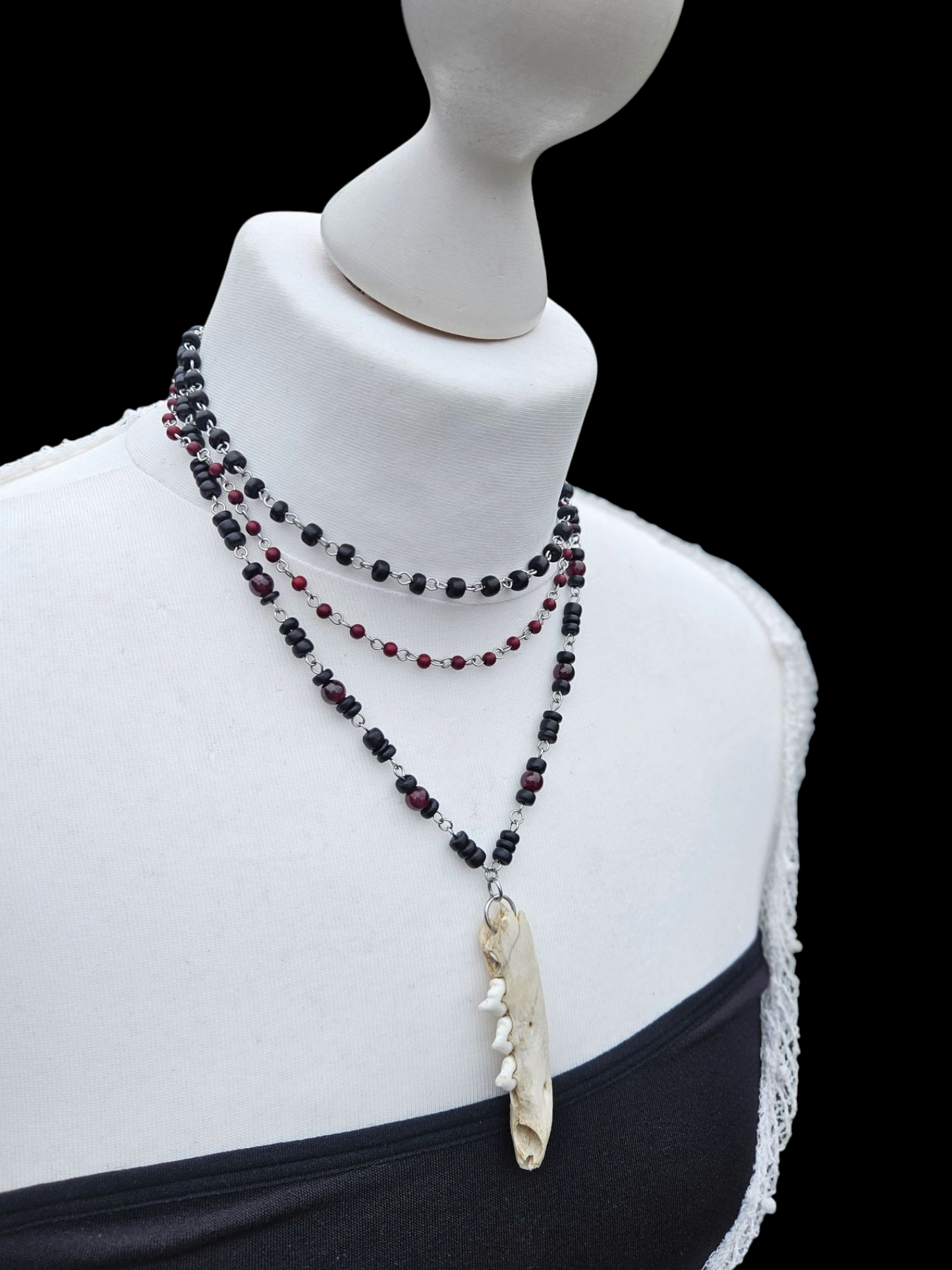 Layered fox mandible necklace