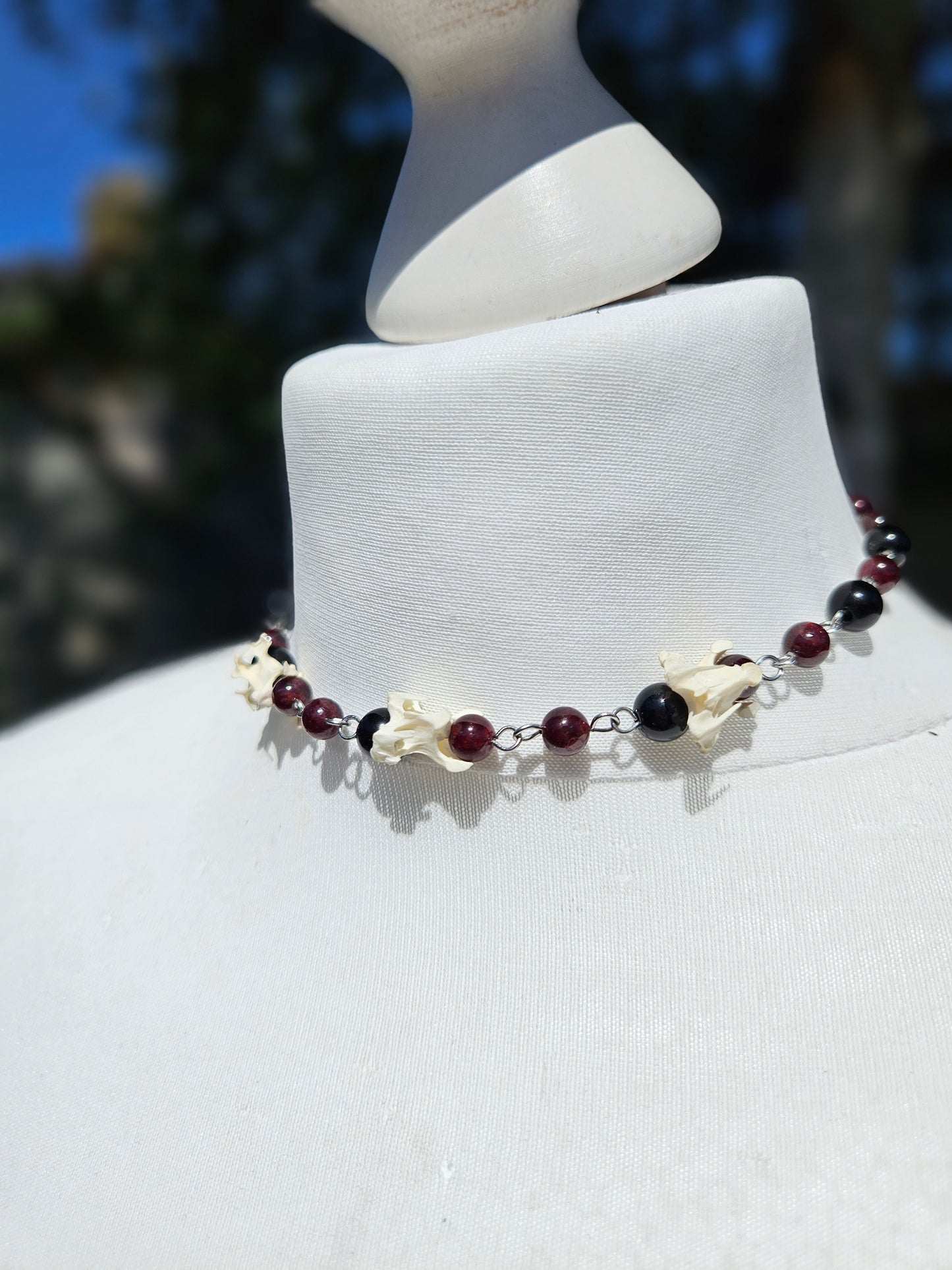 Bird vertebrae & garnet choker