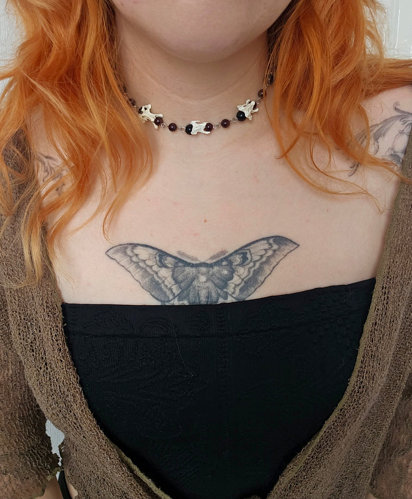 Bird vertebrae & garnet choker