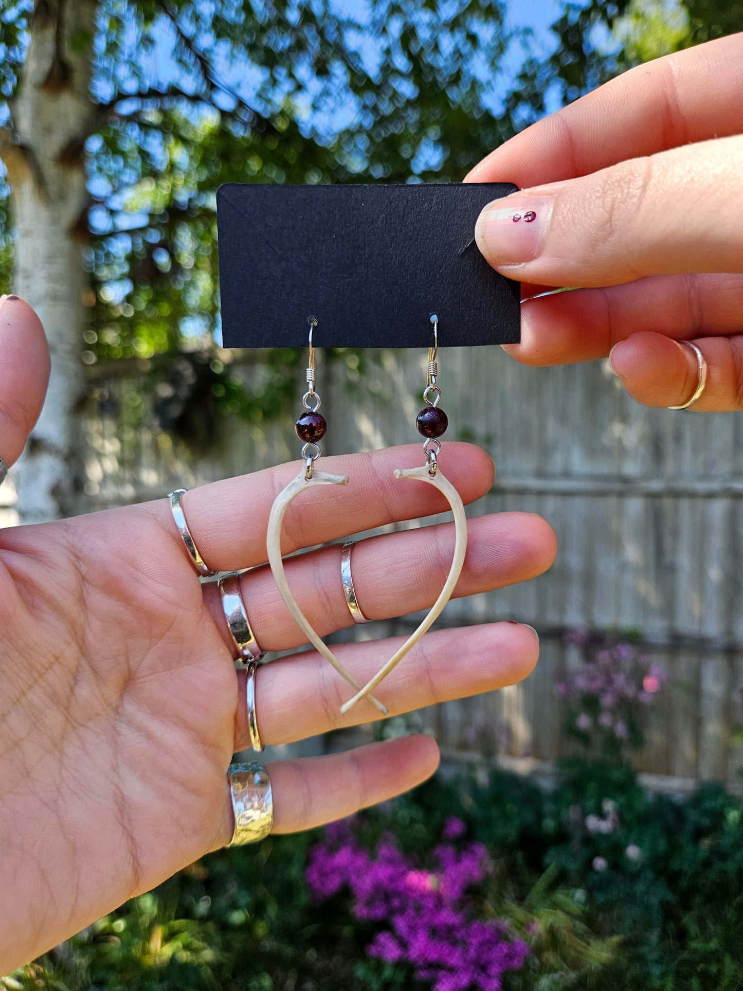 Rabbit rib & garnet earrings