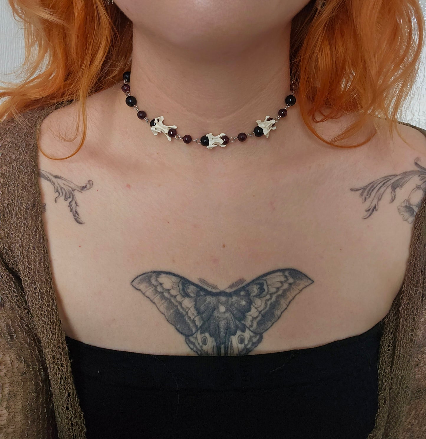 Bird vertebrae & garnet choker