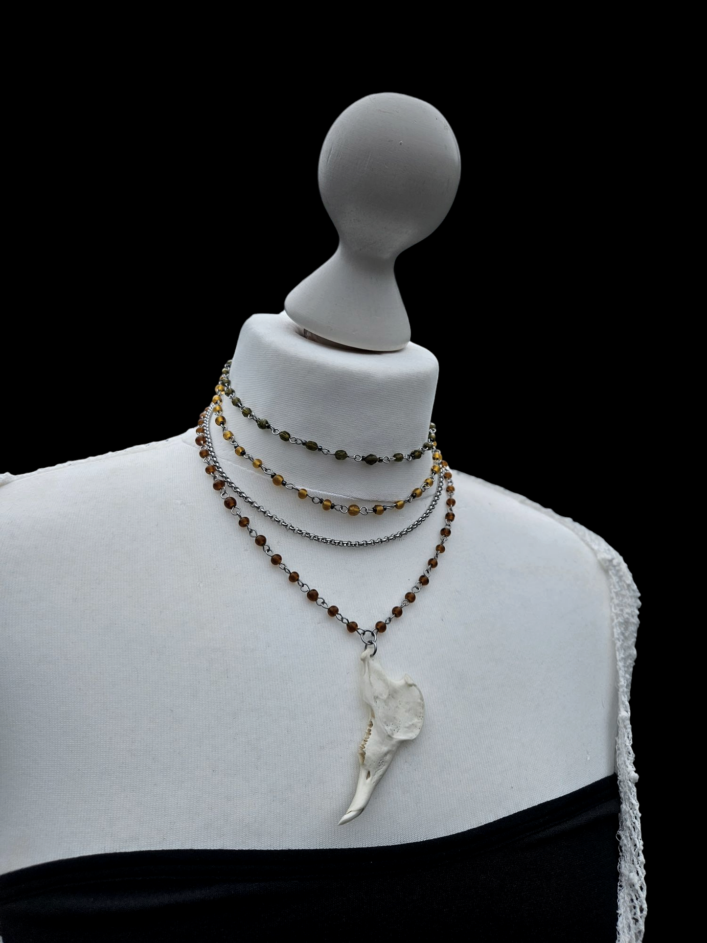 Layered rabbit mandible necklace