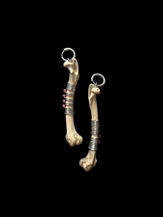 Wire wrapped rabbit bone earrings