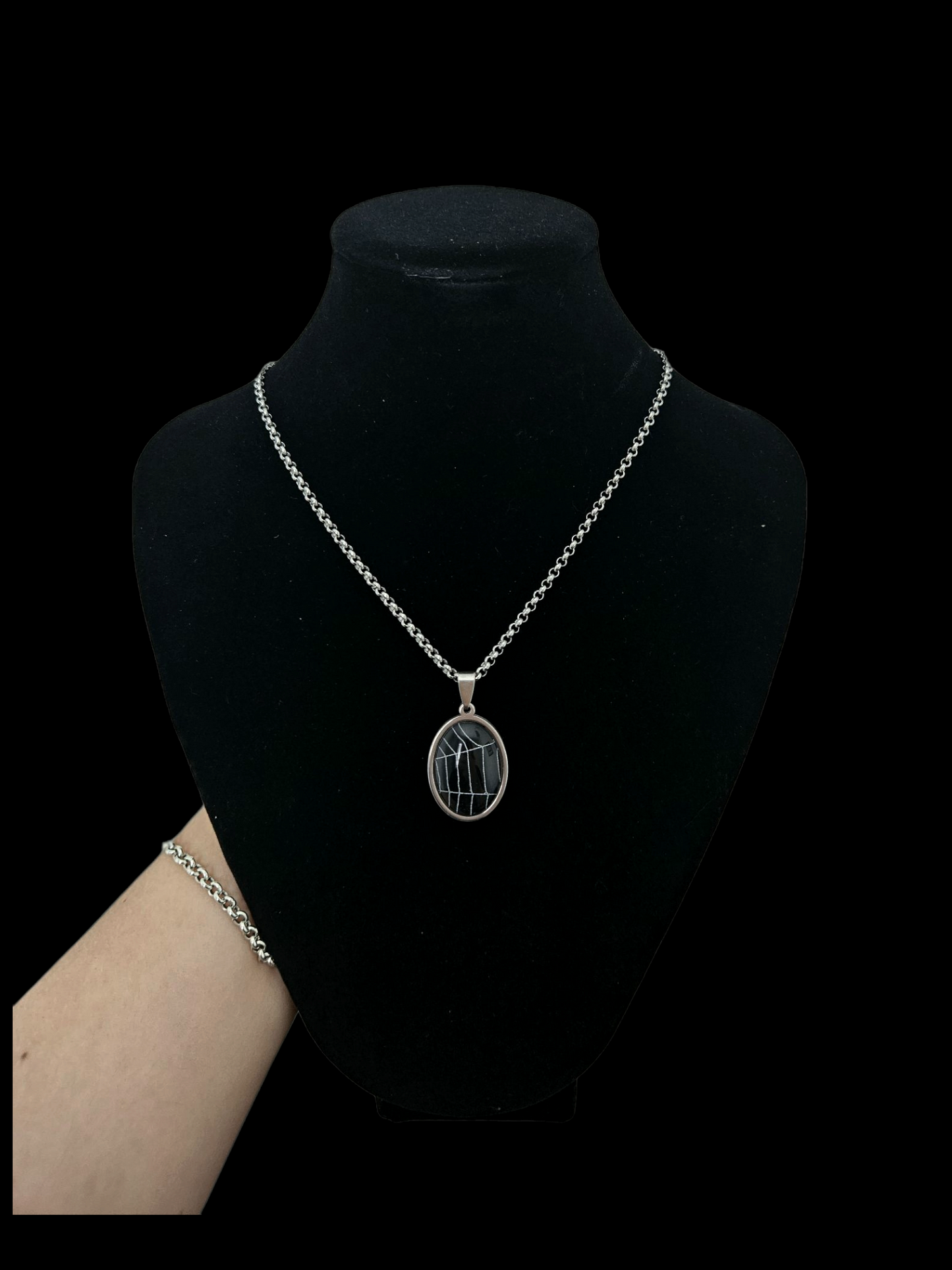 Preserved cobweb in a Stainless Steel pendant
