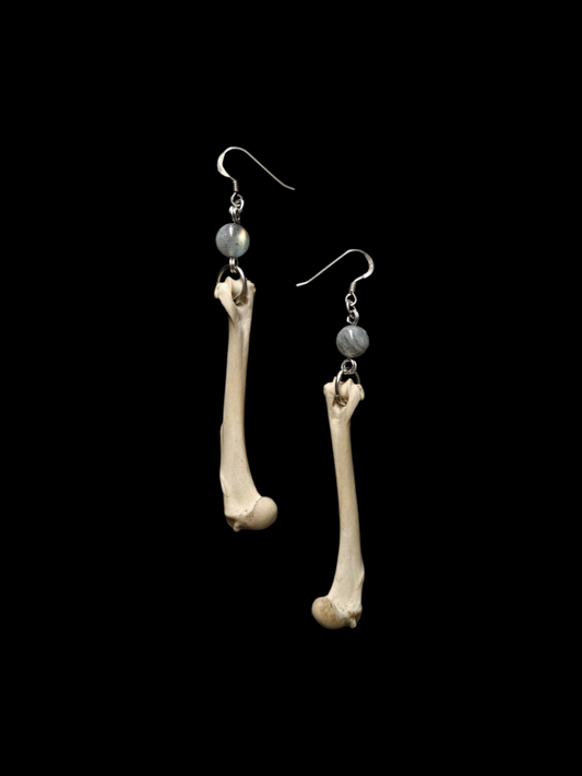Rabbit bone earrings with labradorite