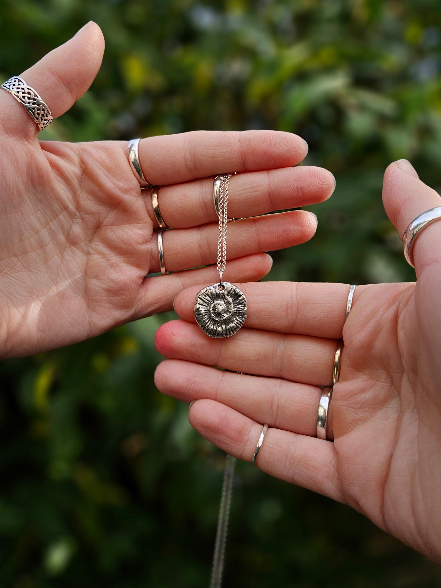Ammonite pendant, 99.9 Fine silver (pendant only)