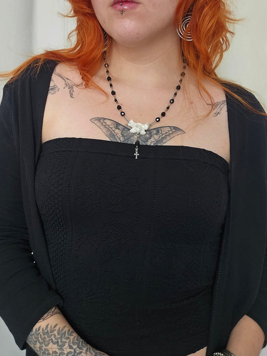 Mini black rosary with vertebrae centrepiece