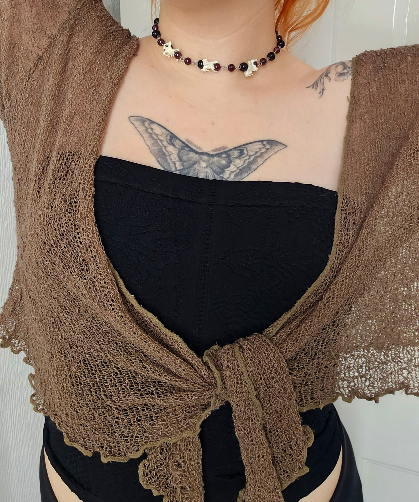 Bird vertebrae & garnet choker