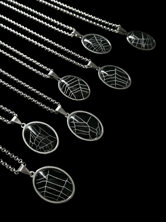 Preserved cobweb in a Stainless Steel pendant