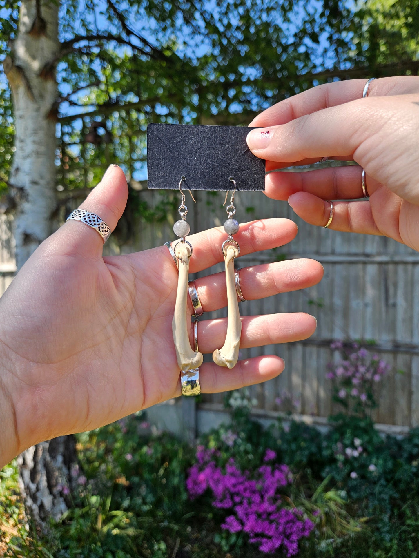 Rabbit bone earrings with labradorite