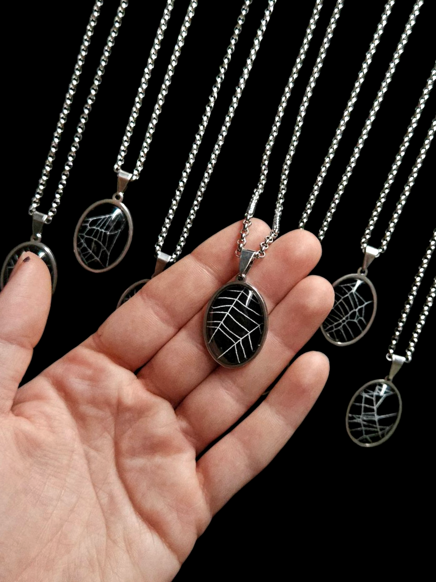 Preserved cobweb in a Stainless Steel pendant