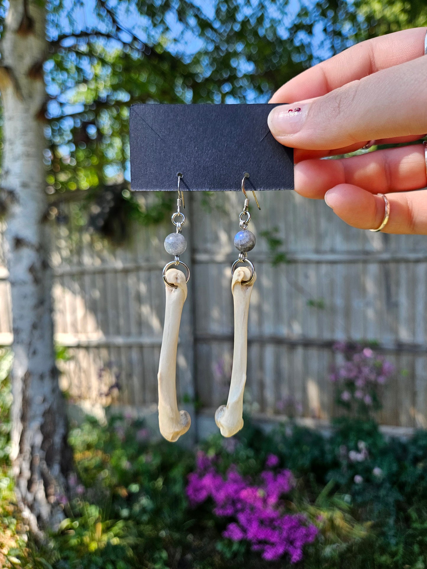 Rabbit bone earrings with labradorite