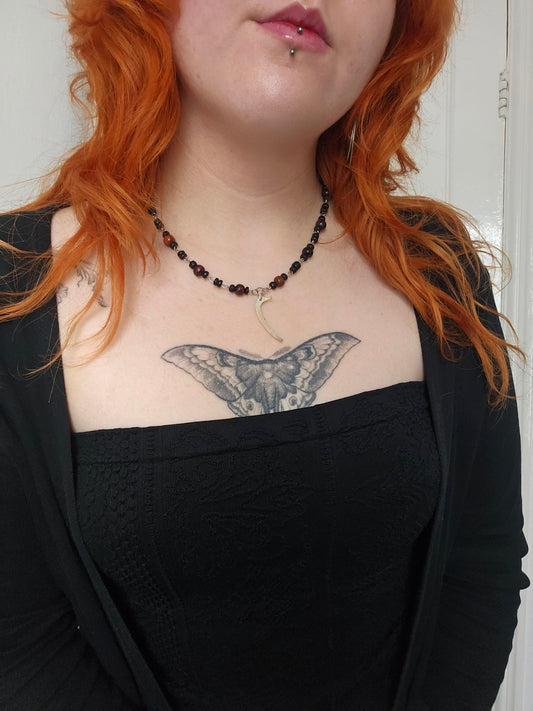 Rabbit rib & dark wood beaded necklace