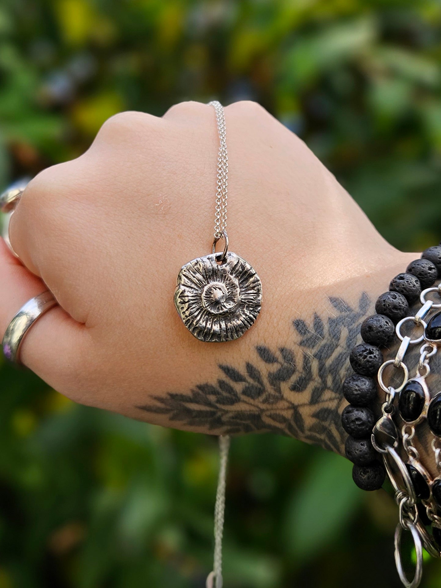 Ammonite pendant, 99.9 Fine silver (pendant only)