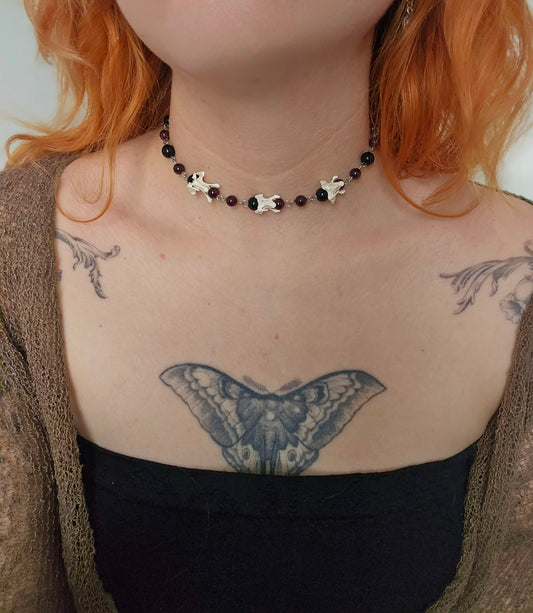Bird vertebrae & garnet choker