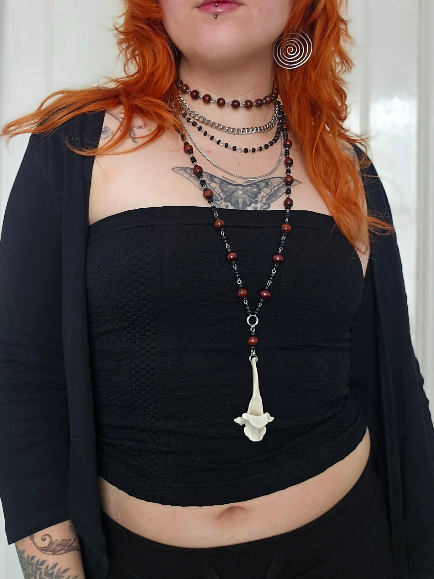 Long wooden necklace with deer vertebrae