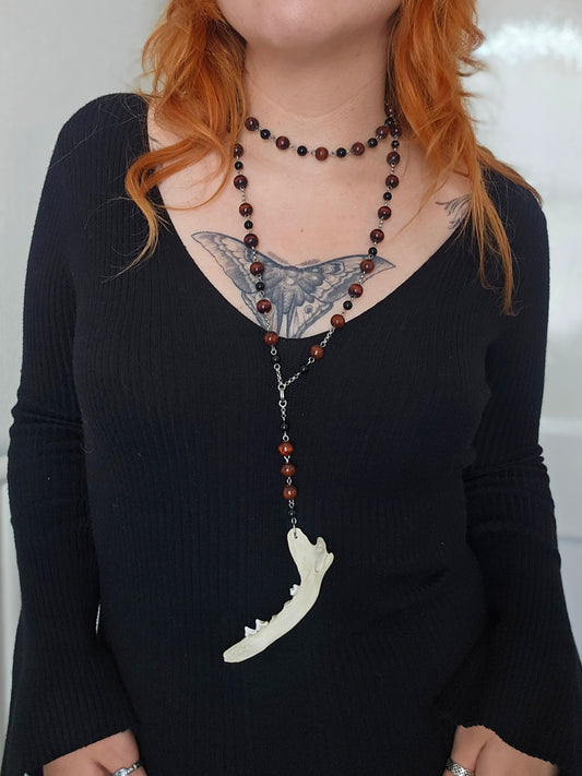 Wooden & crystal fox jaw rosary